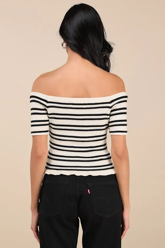 Erela Cream and Black Striped Off-the-Shoulder Sweater Top sold by Lulus product image thumbnail 2