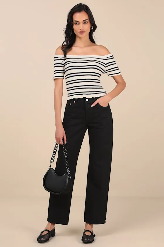 Erela Cream and Black Striped Off-the-Shoulder Sweater Top sold by Lulus product image thumbnail 3