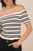 Erela Cream and Black Striped Off-the-Shoulder Sweater Top sold by Lulus