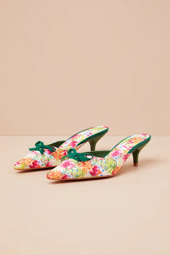 Rosalyne Floral Pointed-Toe Kitten Heel Mule Pumps sold by Lulus product image thumbnail 2