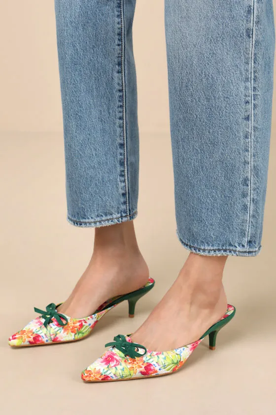 Rosalyne Floral Pointed-Toe Kitten Heel Mule Pumps sold by Lulus product image thumbnail 3