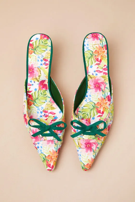 Rosalyne Floral Pointed-Toe Kitten Heel Mule Pumps sold by Lulus product image thumbnail 4