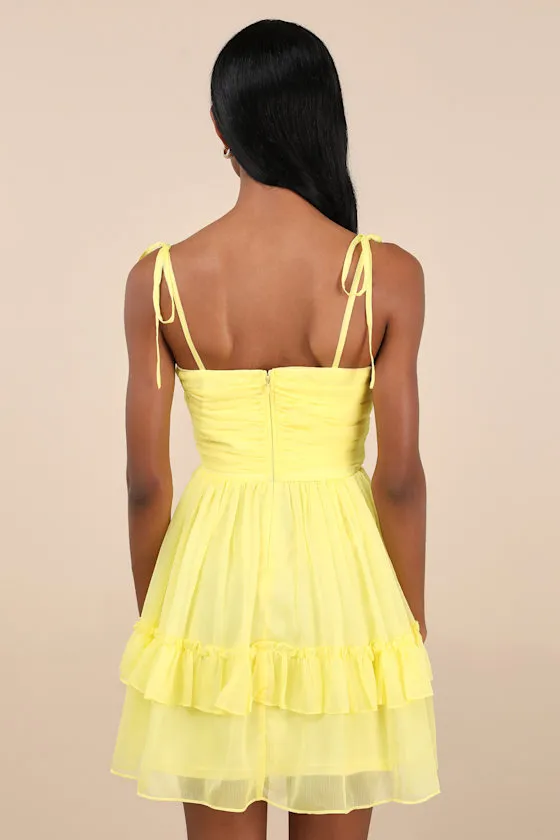 Angelic Approach Yellow Chiffon Ruffled Tie-Strap Mini Dress sold by Lulus product image thumbnail 2