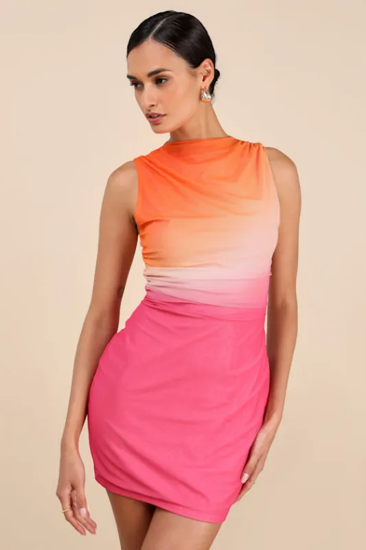 Jasmijn Pink and Orange Ombre Mesh Sleeveless Mini Dress made by Lulus