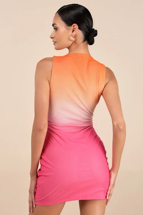 Jasmijn Pink and Orange Ombre Mesh Sleeveless Mini Dress sold by Lulus product image thumbnail 2