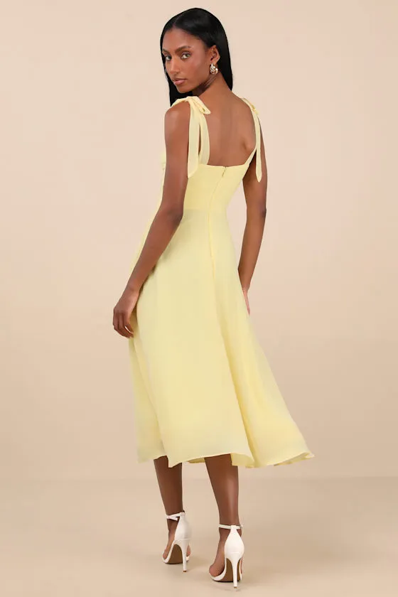 Sophisticated Charisma Light Yellow Tie-Strap A-Line Midi Dress sold by Lulus product image thumbnail 3