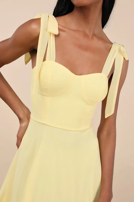 Sophisticated Charisma Light Yellow Tie-Strap A-Line Midi Dress sold by Lulus product image thumbnail 4