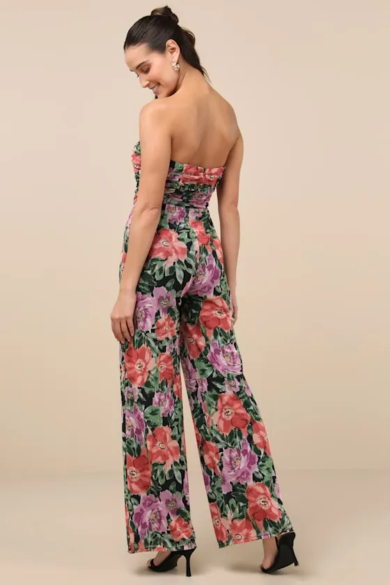 Layka Black Multi Floral Mesh Wide-Leg Jumpsuit sold by Lulus product image thumbnail 2
