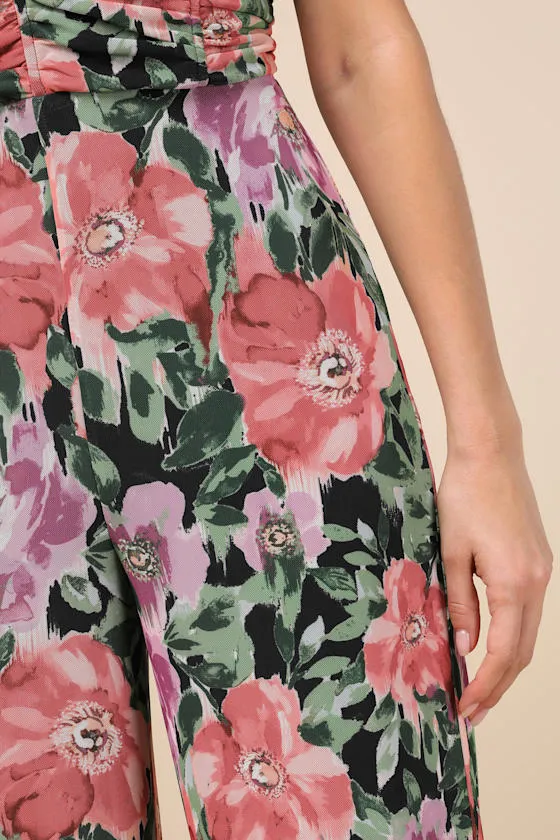 Layka Black Multi Floral Mesh Wide-Leg Jumpsuit sold by Lulus product image thumbnail 4