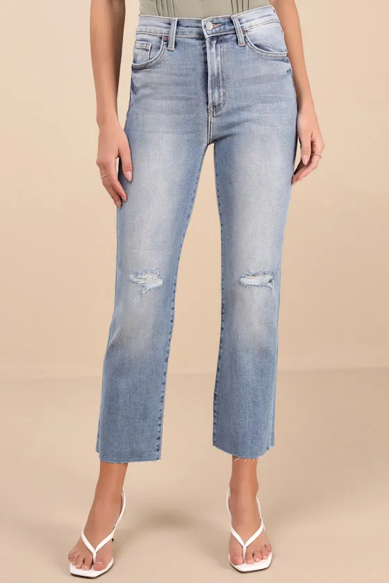 Karely Light Wash Denim High-Rise Distressed Mom Jeans sold by Lulus product image thumbnail 2