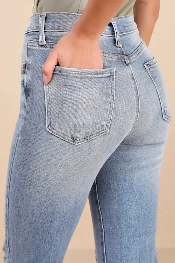 Karely Light Wash Denim High-Rise Distressed Mom Jeans sold by Lulus product image thumbnail 4