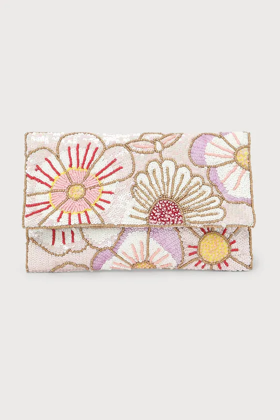 Bead Beautiful Blush Pink Multi Floral Beaded Clutch sold by Lulus product image thumbnail 2
