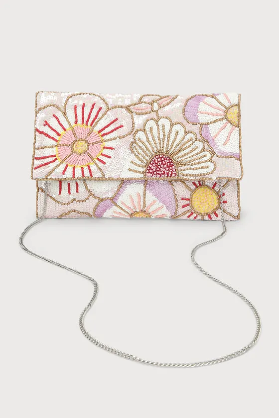 Bead Beautiful Blush Pink Multi Floral Beaded Clutch sold by Lulus product image thumbnail 3