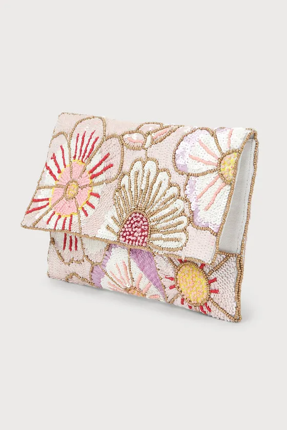 Bead Beautiful Blush Pink Multi Floral Beaded Clutch sold by Lulus product image thumbnail 4