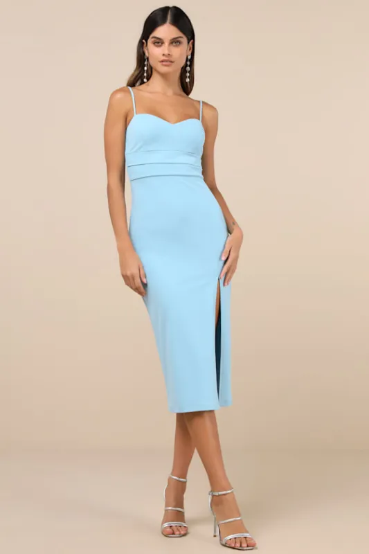 Stun and Done Light Blue Sleeveless Bodycon Midi Dress sold by Lulus