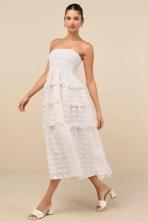 Beautiful Sentiments Ivory Floral Strapless Tiered Midi Dress sold by Lulus product image thumbnail 2