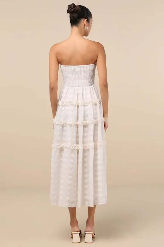 Beautiful Sentiments Ivory Floral Strapless Tiered Midi Dress sold by Lulus product image thumbnail 3