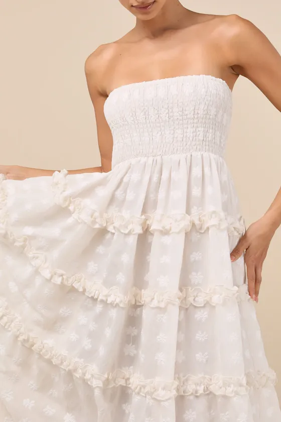 Beautiful Sentiments Ivory Floral Strapless Tiered Midi Dress sold by Lulus product image thumbnail 4