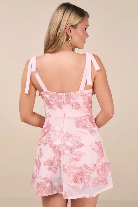 Truly Inspiring Pink Mesh Floral Applique Tie-Strap Mini Dress sold by Lulus product image thumbnail 2
