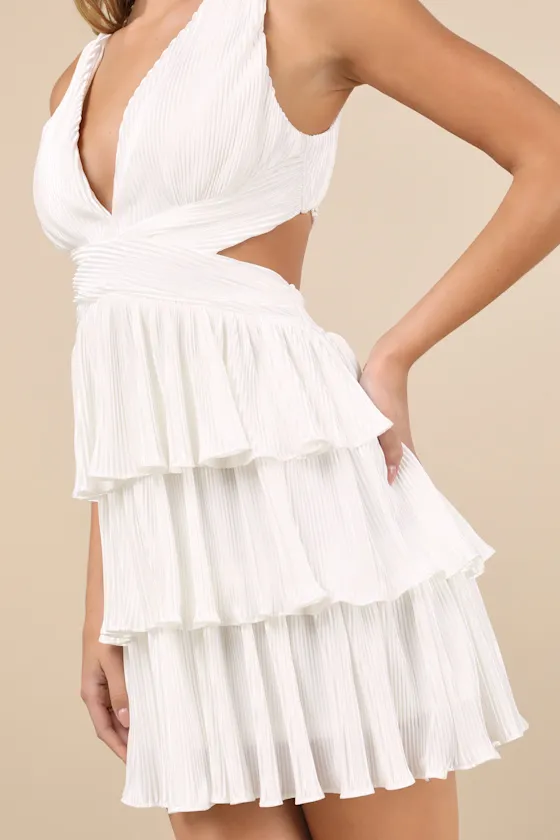 Beauty Icon White Satin Pleated Tiered Lace-Up Mini Dress sold by Lulus product image thumbnail 4
