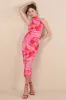 Idyllic in Ibiza Pink Abstract Print Mock Neck Halter Midi Dress sold by Lulus