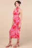 Idyllic in Ibiza Pink Abstract Print Mock Neck Halter Midi Dress sold by Lulus