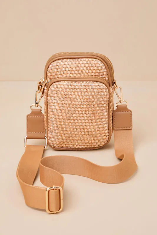 Fenna Tan Raffia Woven Crossbody Bag sold by Lulus