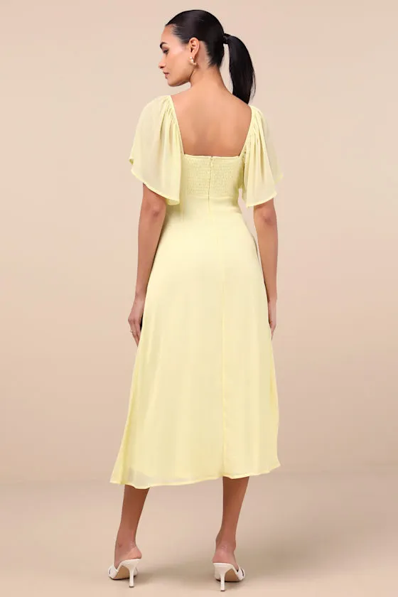 Valla Light Yellow Flutter Sleeve Midi Dress sold by Lulus product image thumbnail 2