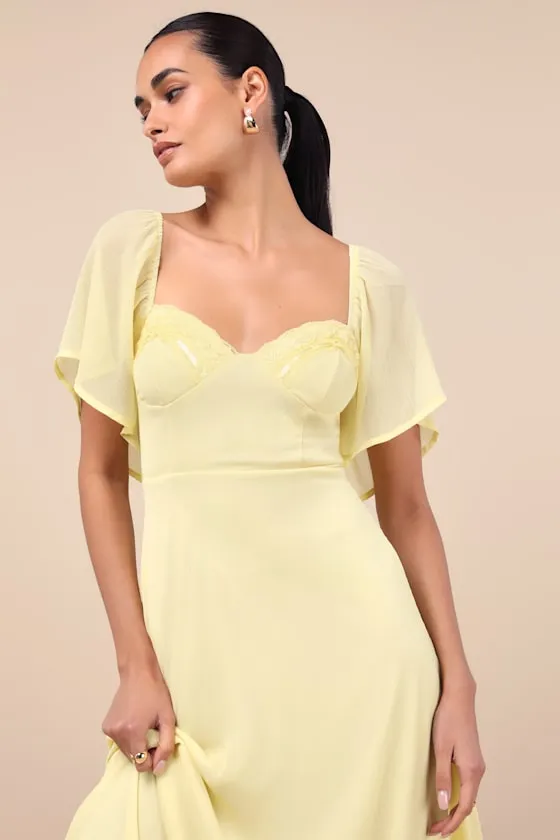 Valla Light Yellow Flutter Sleeve Midi Dress sold by Lulus product image thumbnail 3