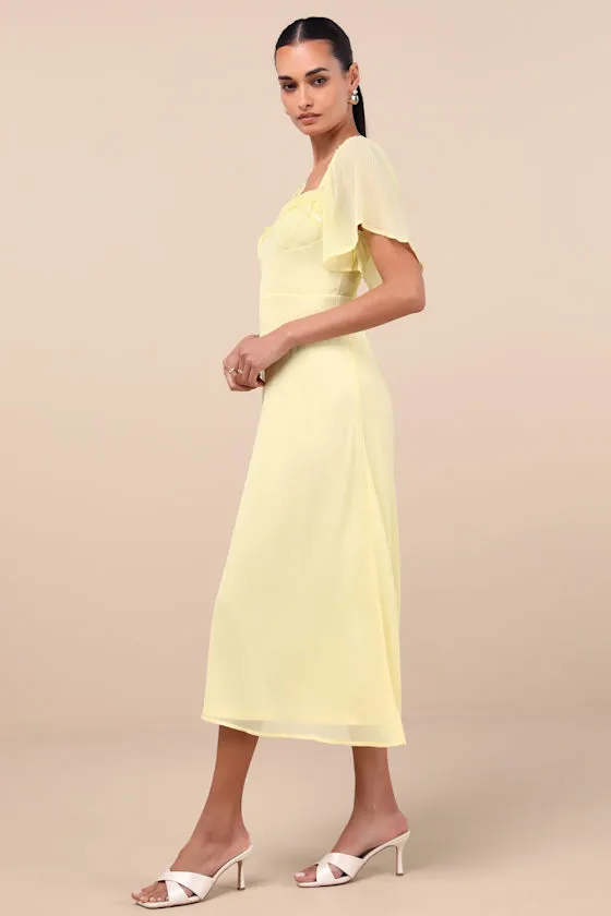 Valla Light Yellow Flutter Sleeve Midi Dress sold by Lulus product image thumbnail 4