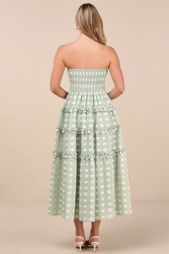 Beautiful Sentiments Sage Floral Strapless Tiered Midi Dress sold by Lulus product image thumbnail 2