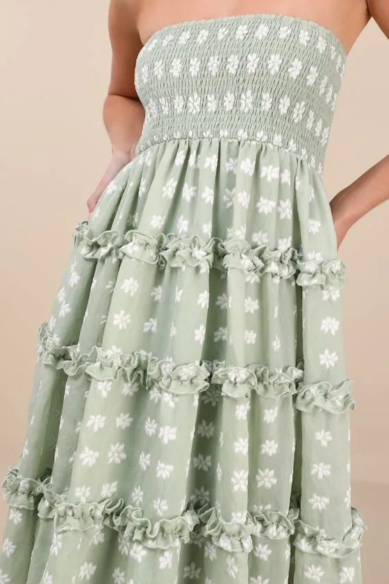 Beautiful Sentiments Sage Floral Strapless Tiered Midi Dress sold by Lulus product image thumbnail 3