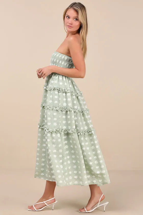Beautiful Sentiments Sage Floral Strapless Tiered Midi Dress sold by Lulus product image thumbnail 4