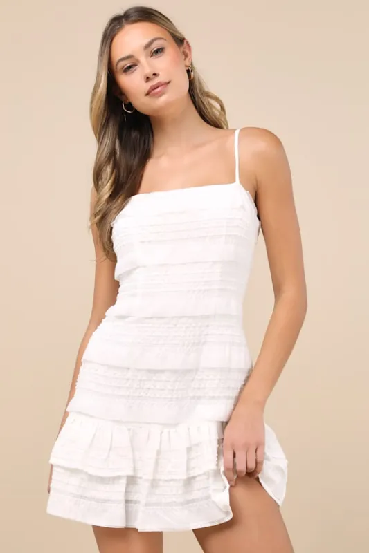 Emele White Textured Tiered Mini Dress sold by Lulus