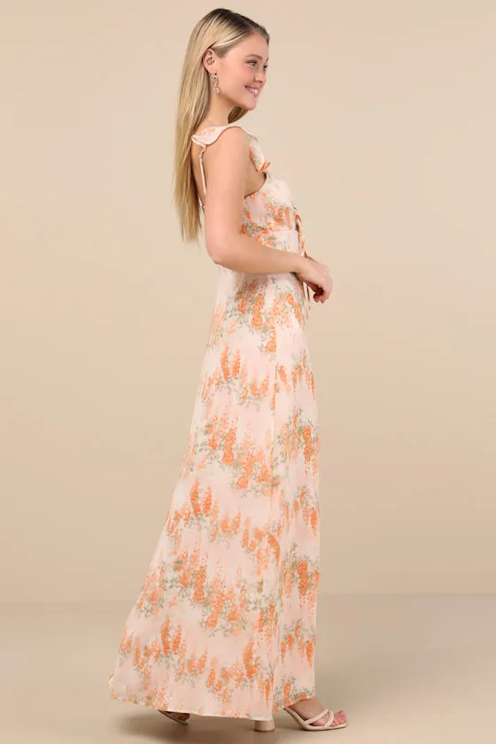 The Way to Love Orange Floral Print Ruffled Maxi Dress sold by Lulus product image thumbnail 4