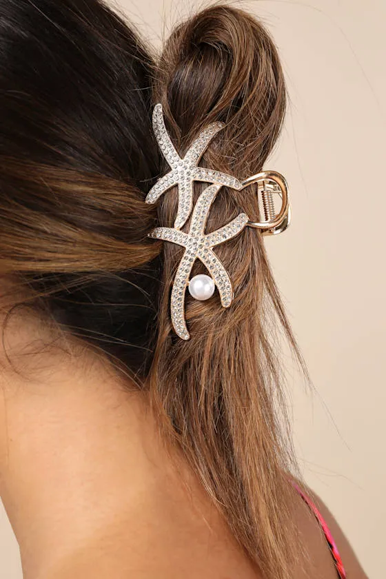 Shelley Gold Rhinestone Starfish Claw Hair Clip sold by Lulus