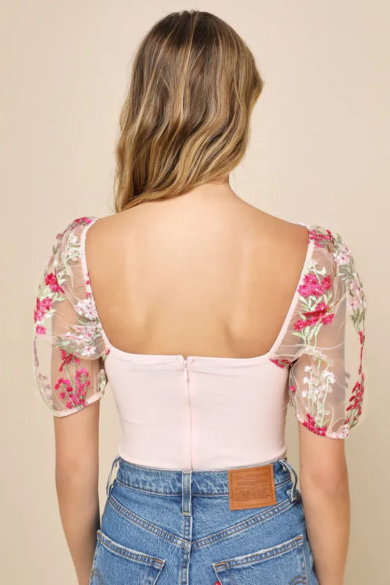 Essence of Elegance Pink Embroidered Floral Bustier Bodysuit sold by Lulus product image thumbnail 2