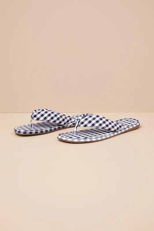 Gidget Navy Gingham Flat Thong Sandals sold by Lulus