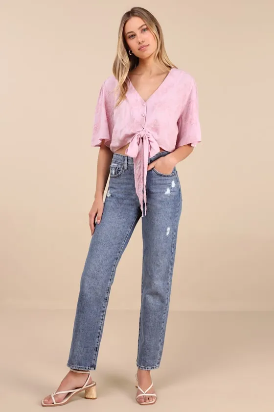 Inara Medium Wash Distressed High-Rise Dad Jeans sold by Lulus