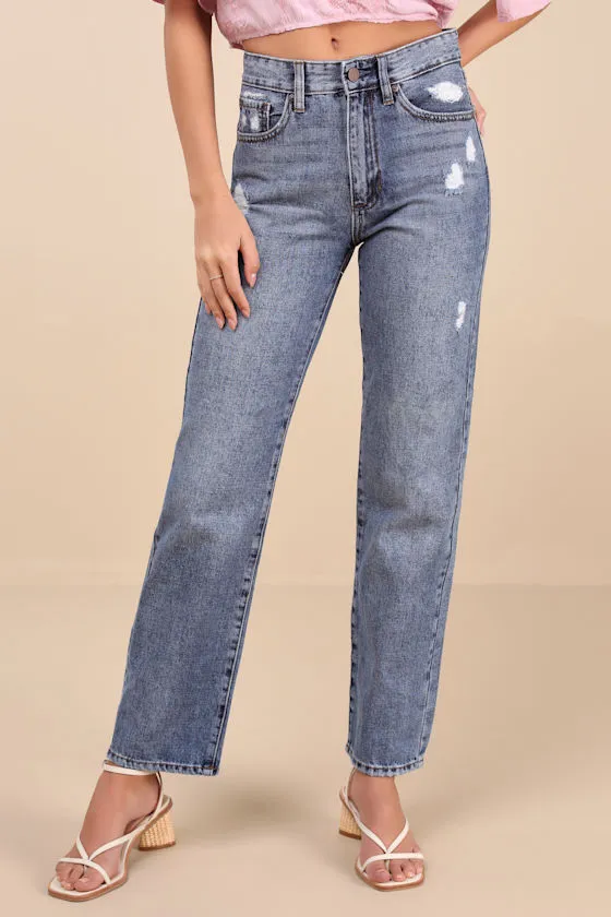 Inara Medium Wash Distressed High-Rise Dad Jeans sold by Lulus product image thumbnail 2