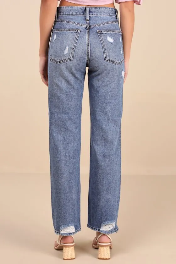 Inara Medium Wash Distressed High-Rise Dad Jeans sold by Lulus product image thumbnail 3