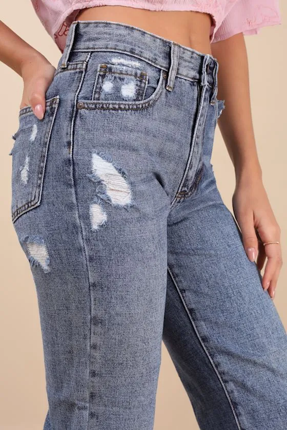 Inara Medium Wash Distressed High-Rise Dad Jeans sold by Lulus product image thumbnail 4
