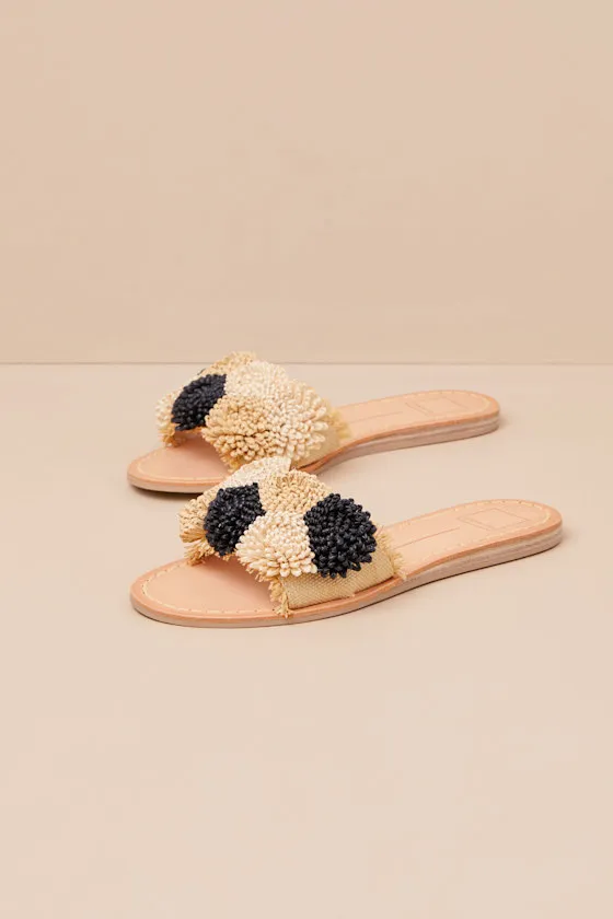 Danela Black and Natural Raffia Slide Sandals sold by Lulus