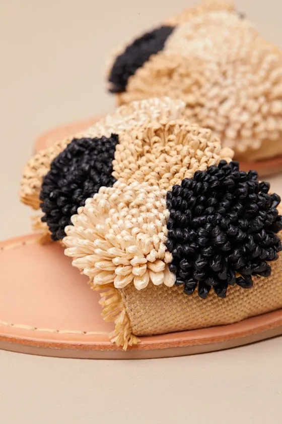 Danela Black and Natural Raffia Slide Sandals sold by Lulus product image thumbnail 4