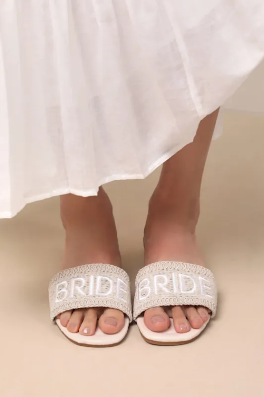 Vincentia Beige Bride Woven Slide Sandals sold by Lulus