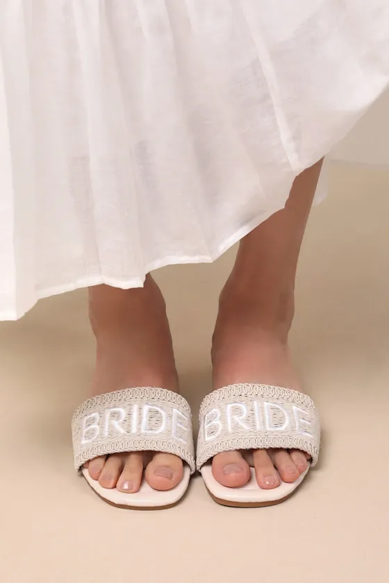 Vincentia Beige Bride Woven Slide Sandals sold by Lulus