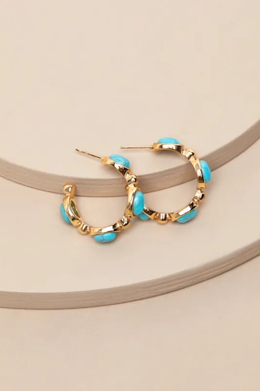 Bari Gold Turquoise Hoop Earrings sold by Lulus