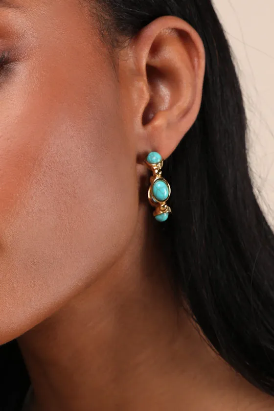 Bari Gold Turquoise Hoop Earrings sold by Lulus product image thumbnail 2