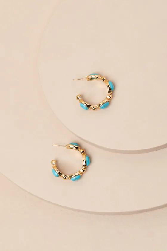 Bari Gold Turquoise Hoop Earrings sold by Lulus product image thumbnail 3