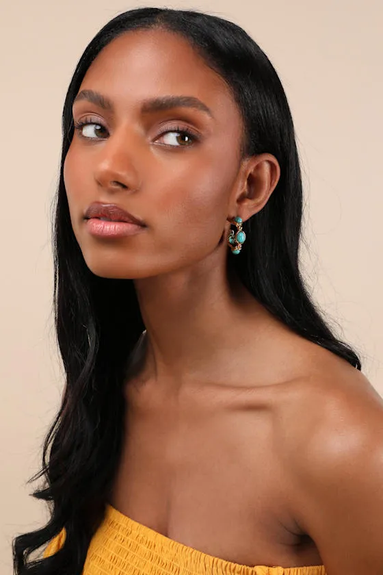 Bari Gold Turquoise Hoop Earrings sold by Lulus product image thumbnail 4